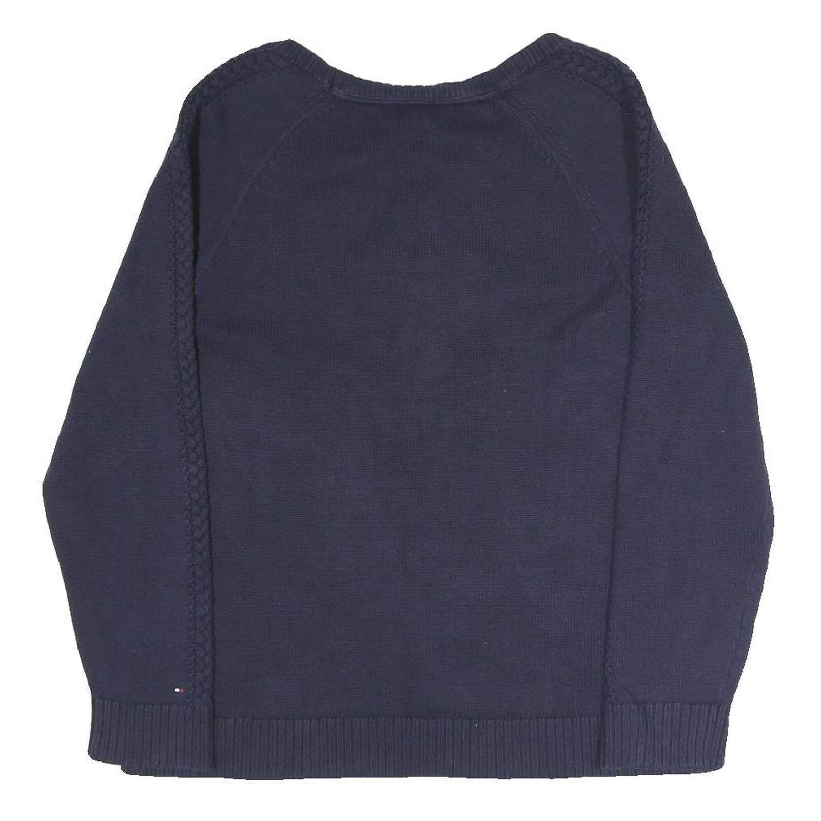 TOMMY HILFIGER Womens Navy Plain Jumper Crew Neck Basic Knit L Cotton Blend