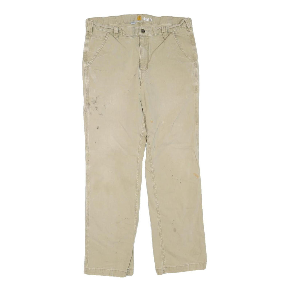 CARHARTT Mens Jeans Beige Regular Straight Denim W33 L30 Workwear Zip Closure