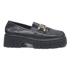 AZALEA WANG Womens Black Leather Platform Loafers UK 8 Chunky Sole Trendy