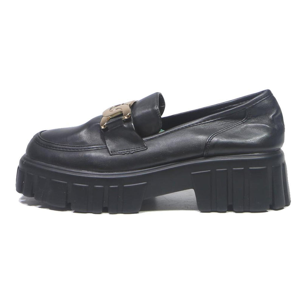 AZALEA WANG Womens Black Leather Platform Loafers UK 8 Chunky Sole Trendy