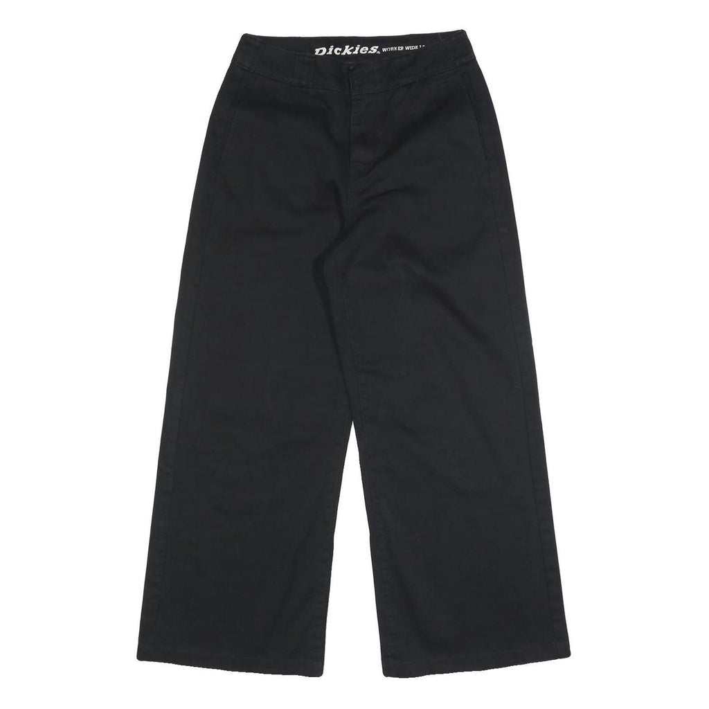 DICKIES Womens Black Loose Wide Leg Cotton Blend Trousers W27 L26 Zip Closure