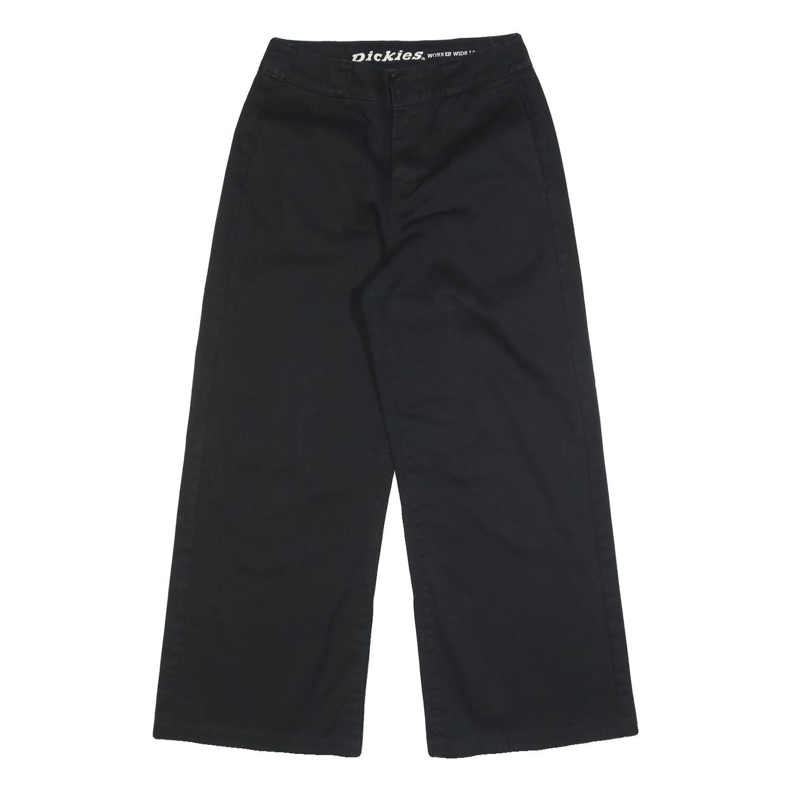 DICKIES Womens Black Loose Wide Leg Cotton Blend Trousers W27 L26 Zip Closure