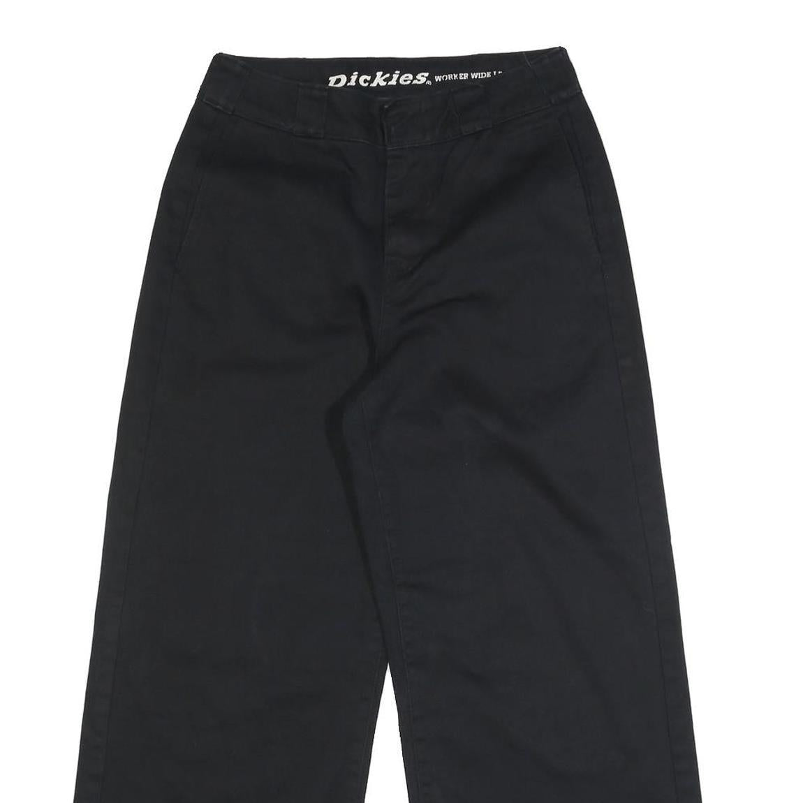 DICKIES Womens Black Loose Wide Leg Cotton Blend Trousers W27 L26 Zip Closure