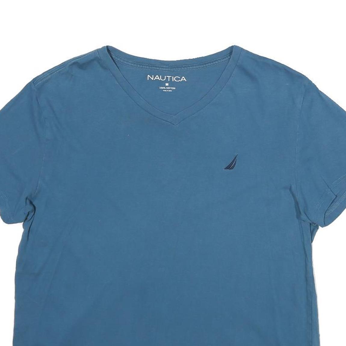 NAUTICA Mens Blue V-Neck Short Sleeve T-Shirt Cotton M Classic Casual