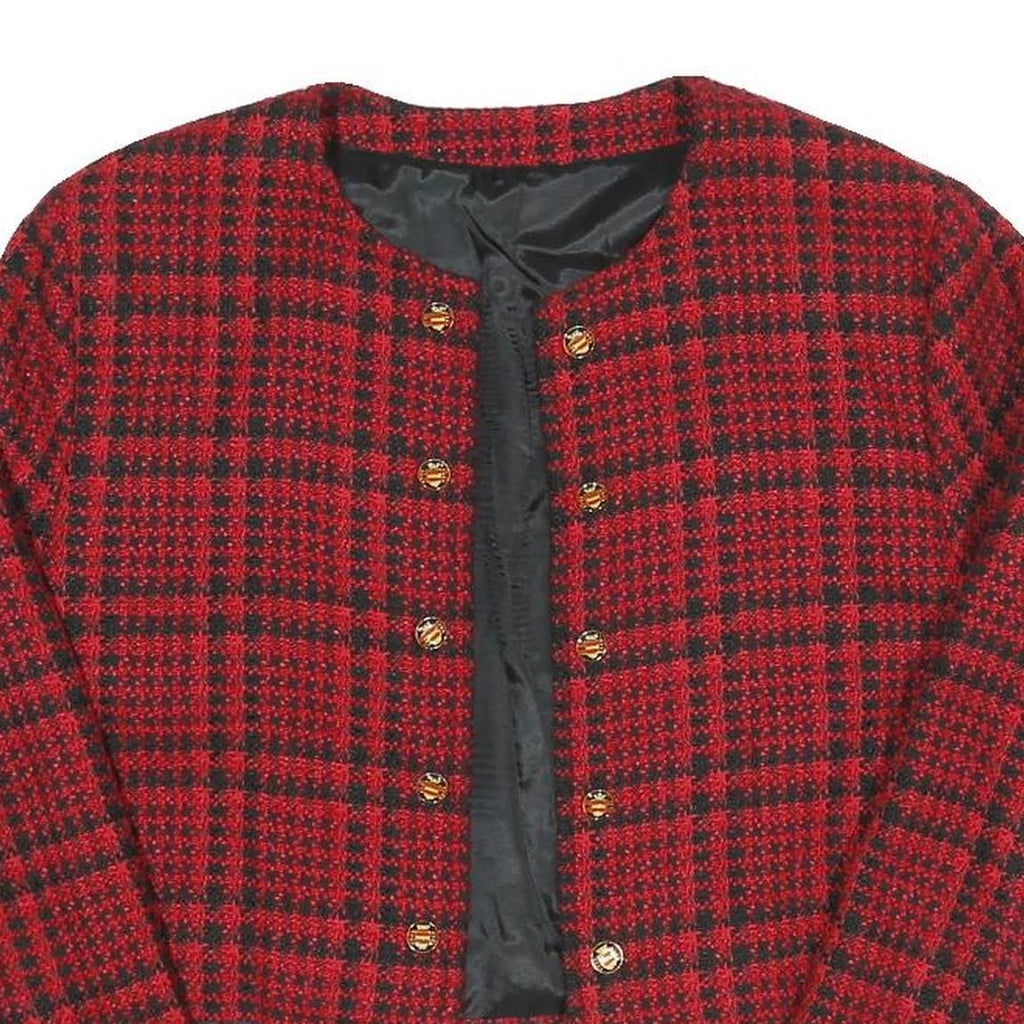 Womens Red & Black Check Cropped Jacket S Polyester Blend Checked Crop Elegant