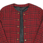 Womens Red & Black Check Cropped Jacket S Polyester Blend Checked Crop Elegant