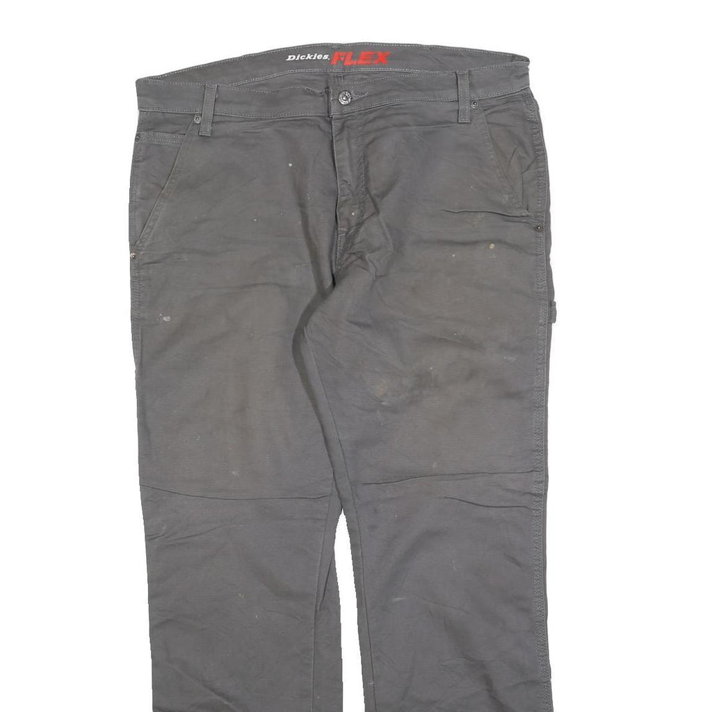 DICKIES Mens Cotton Blend Relaxed Fit Grey Trousers W36 L32 Workwear Zip Closure