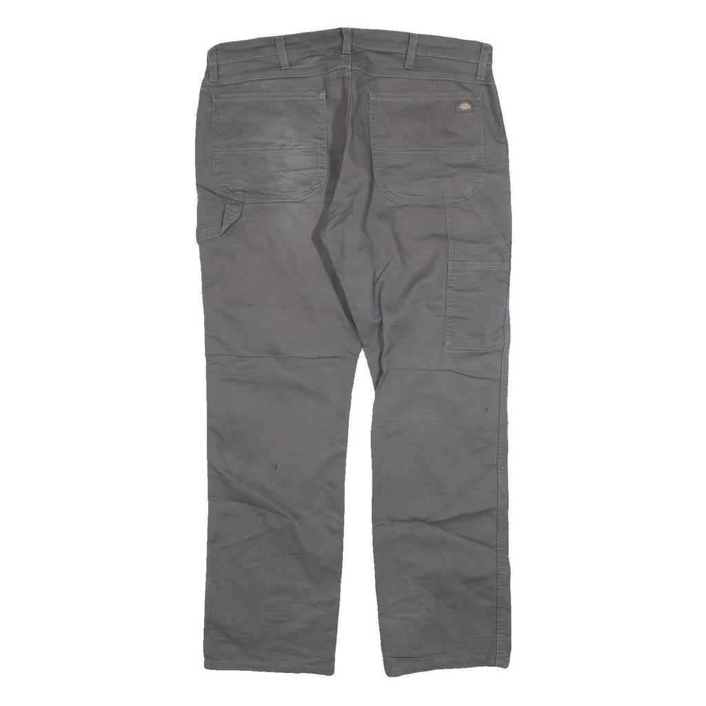DICKIES Mens Cotton Blend Relaxed Fit Grey Trousers W36 L32 Workwear Zip Closure