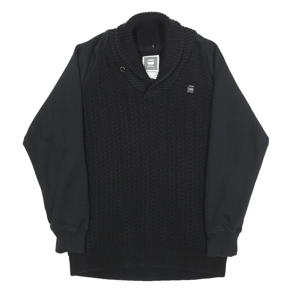 G-STAR Mens Black Patterned Pullover Cable Knit 2XL Cotton Jumper Knitwear