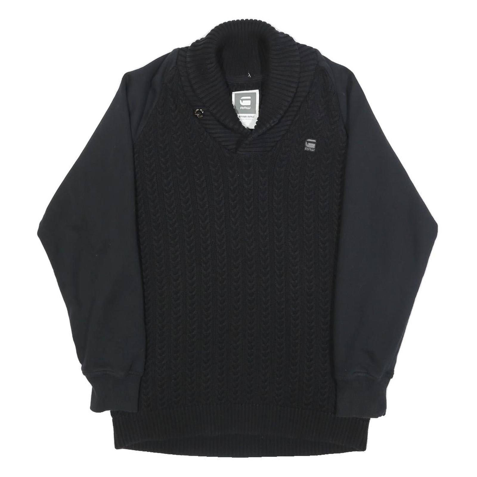 G-STAR Mens Black Patterned Pullover Cable Knit 2XL Cotton Jumper Knitwear