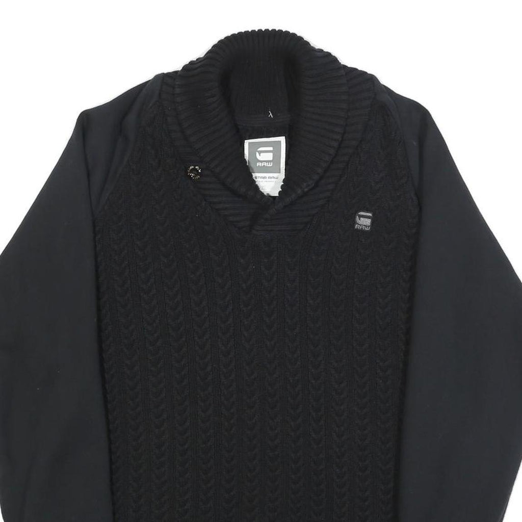 G-STAR Mens Black Patterned Pullover Cable Knit 2XL Cotton Jumper Knitwear