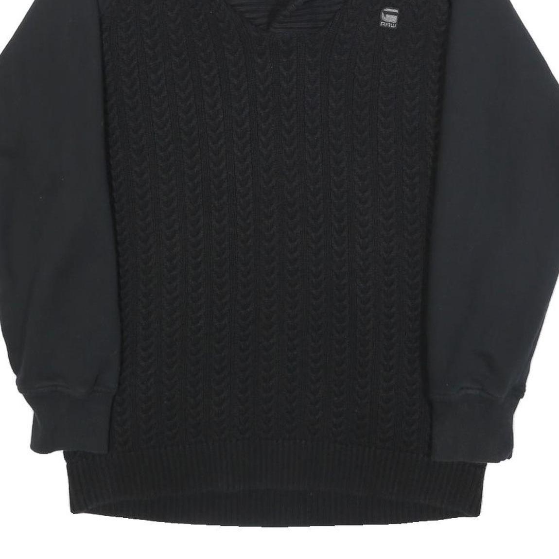 G-STAR Mens Black Patterned Pullover Cable Knit 2XL Cotton Jumper Knitwear