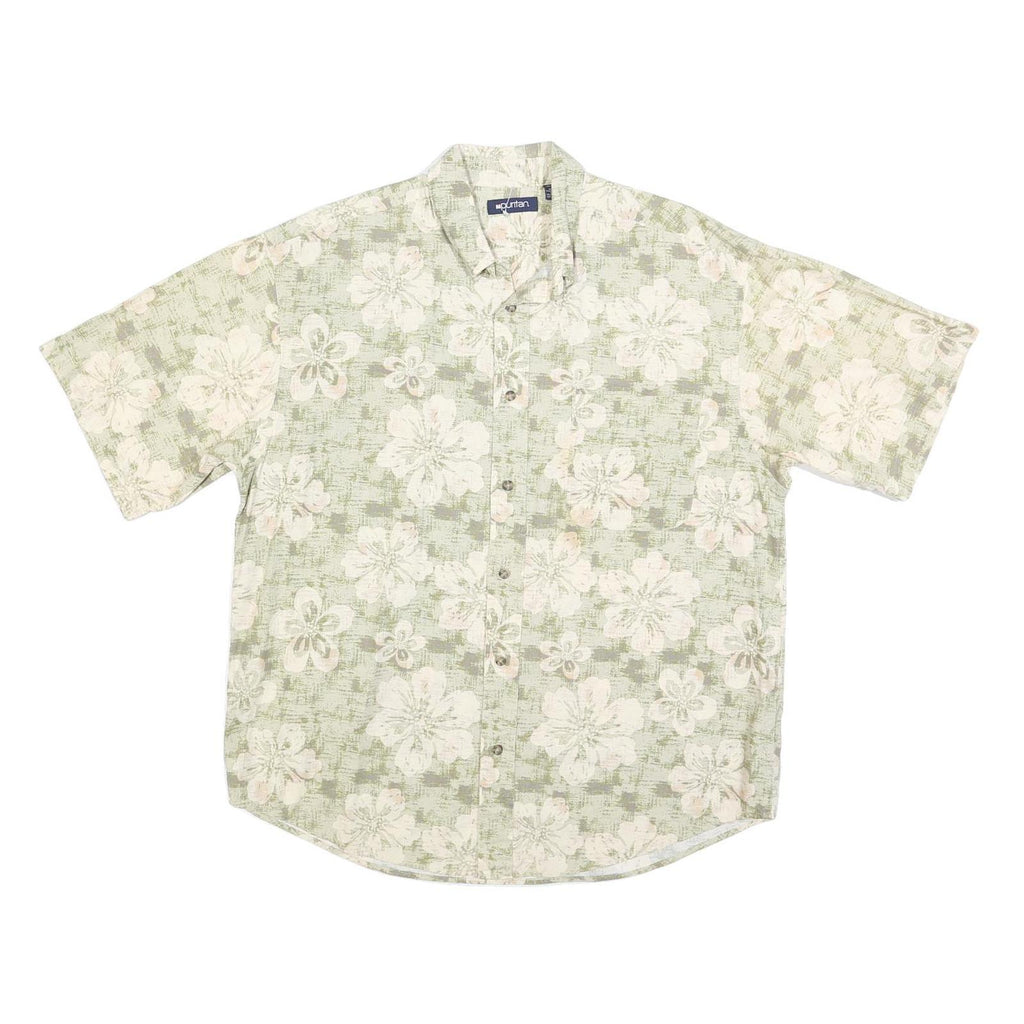 PURITAN Mens Green & Cream Floral Short Sleeve Shirt L Cotton Blend Summer