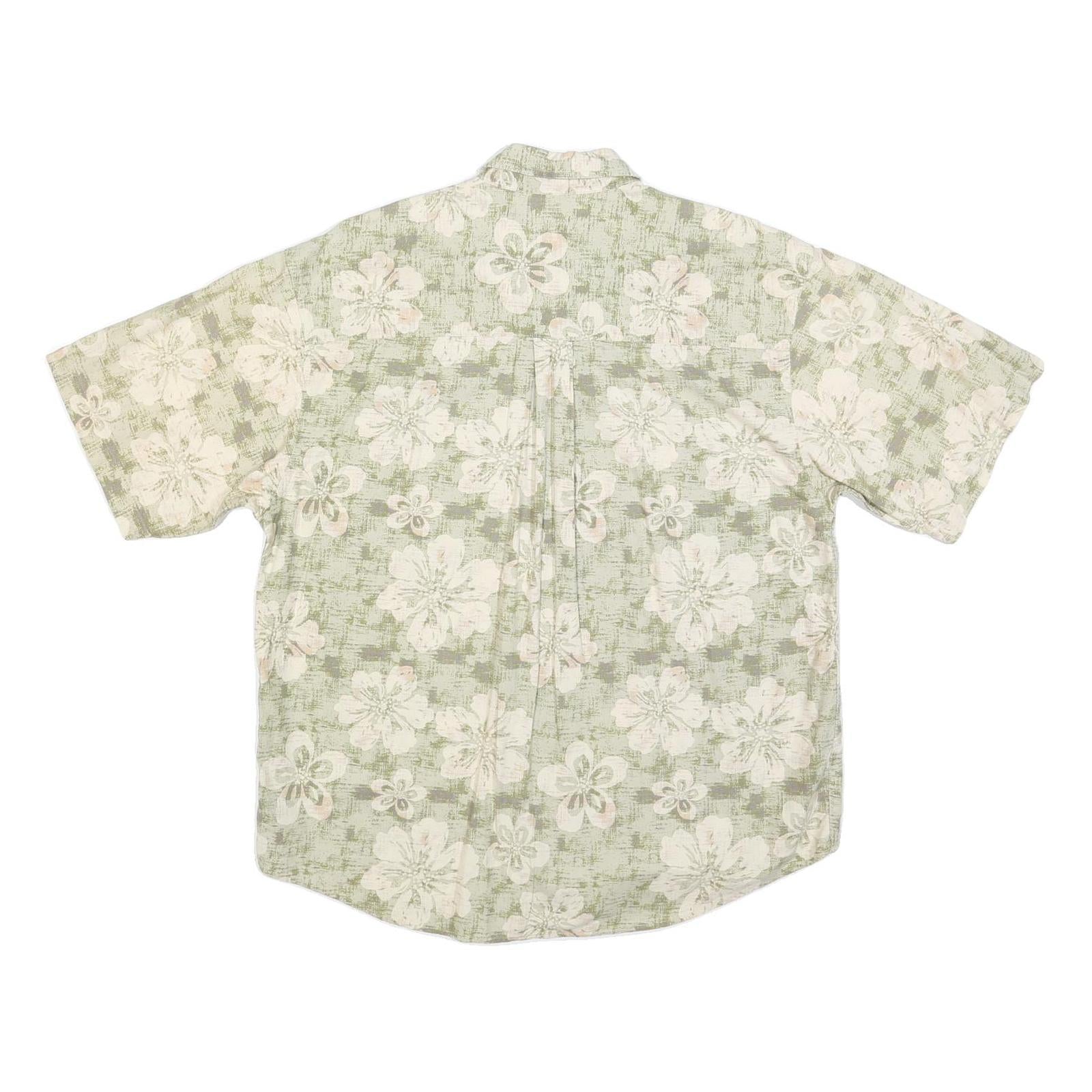 PURITAN Mens Green & Cream Floral Short Sleeve Shirt L Cotton Blend Summer