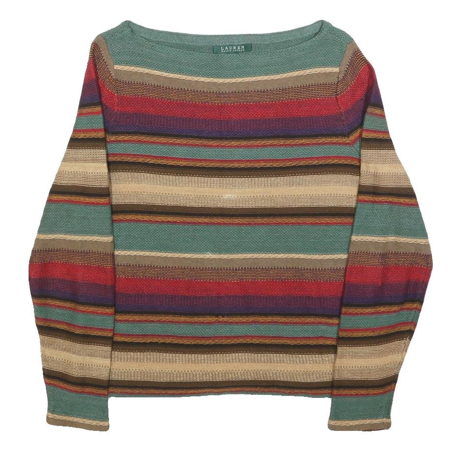 LAUREN RALPH LAUREN Womens Striped Patterned Boat Neck Knit Jumper L Cotton