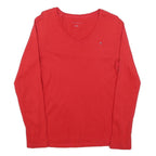 TOMMY HILFIGER Womens Red Jumper Plain V-Neck Basic Knit L Cotton Blend