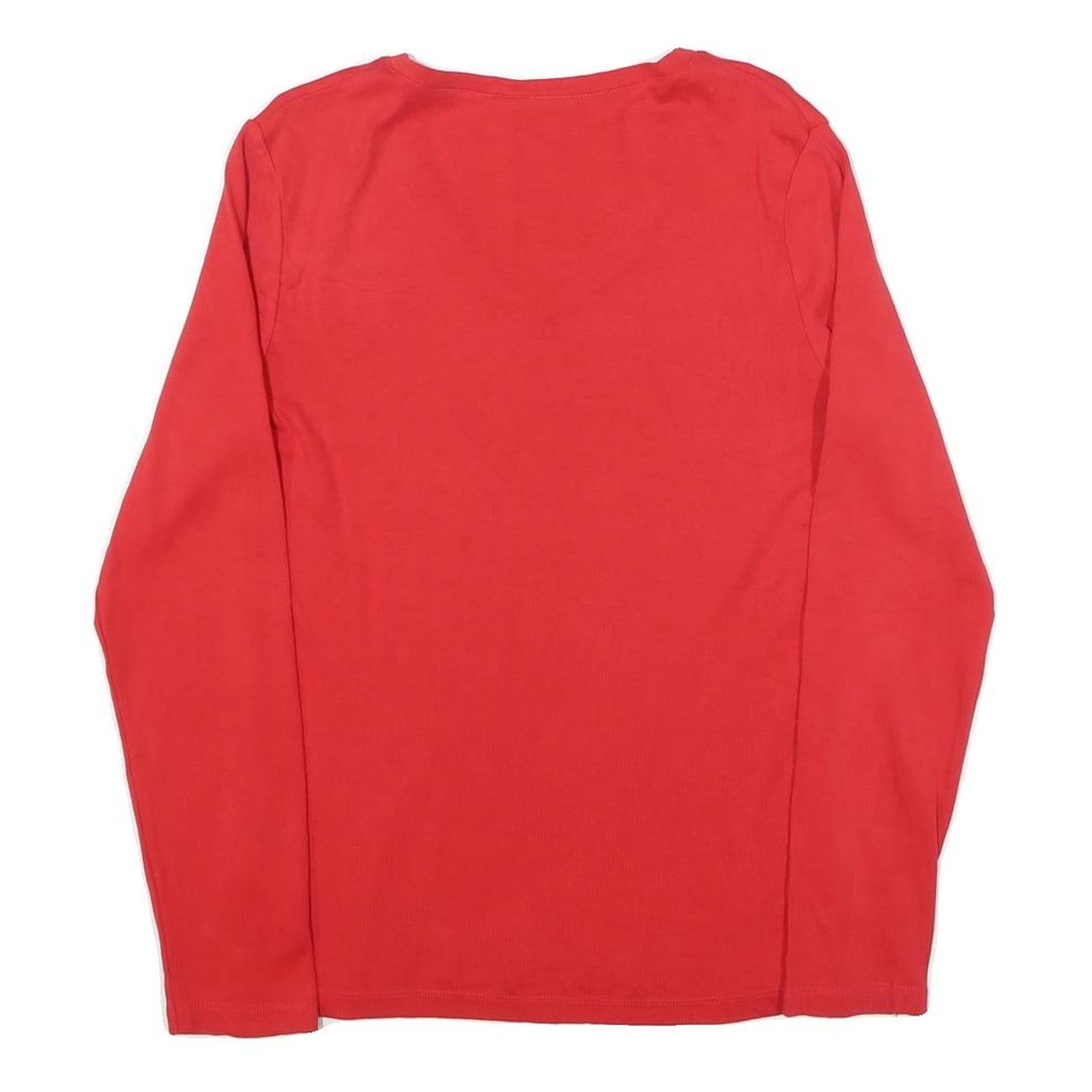 TOMMY HILFIGER Womens Red Jumper Plain V-Neck Basic Knit L Cotton Blend