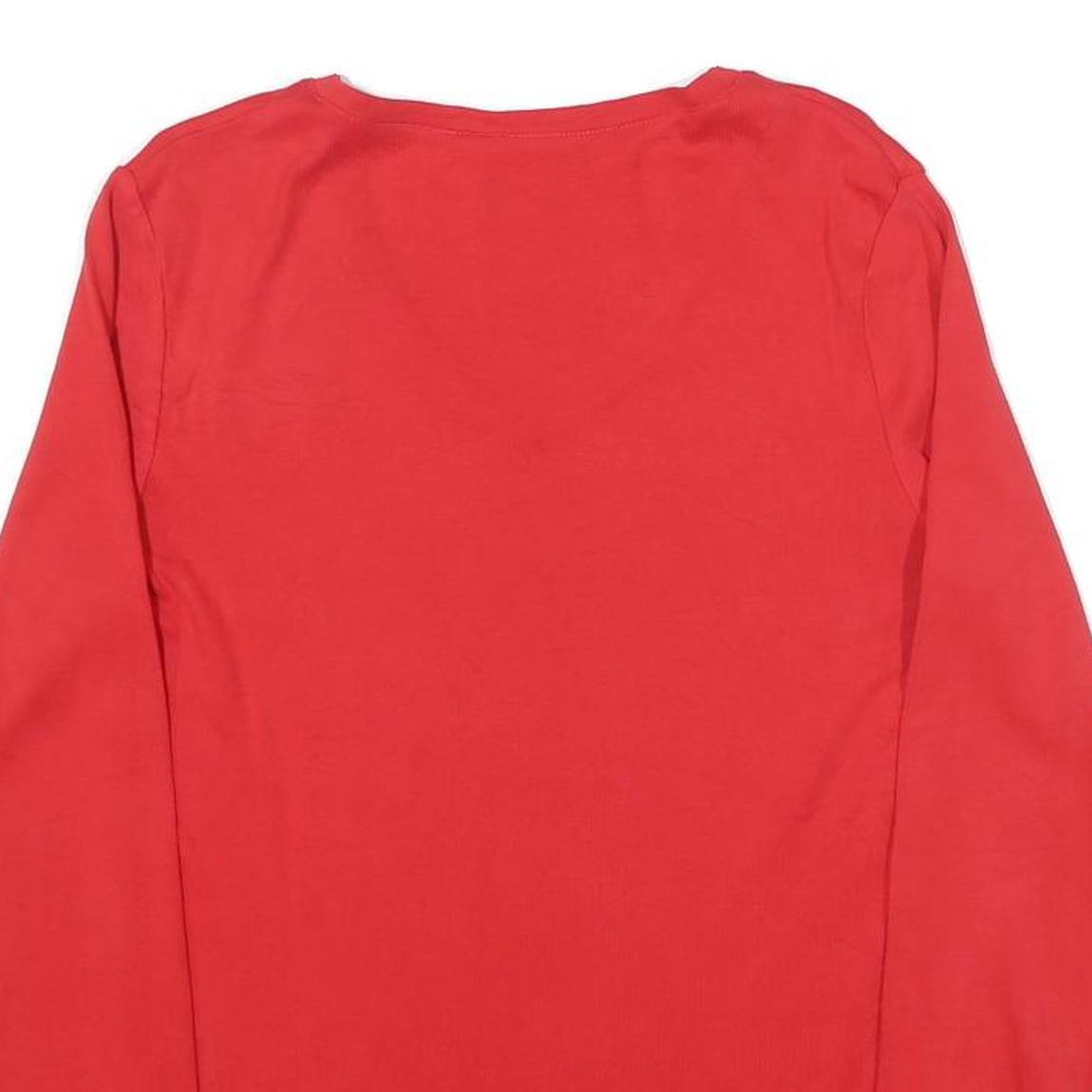 TOMMY HILFIGER Womens Red Jumper Plain V-Neck Basic Knit L Cotton Blend