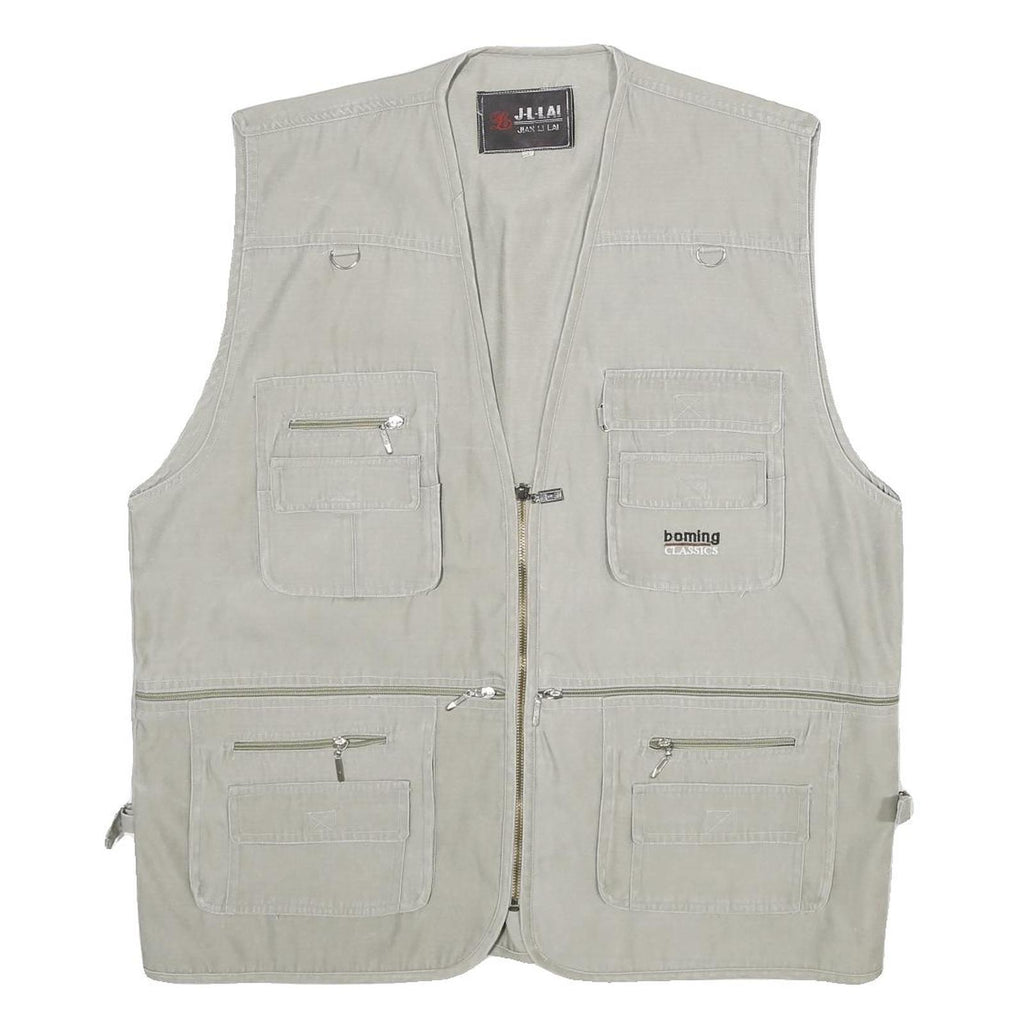 JIAN LI LAI Mens Grey Utility Jacket XL Polyester Blend Plain Zip Pockets