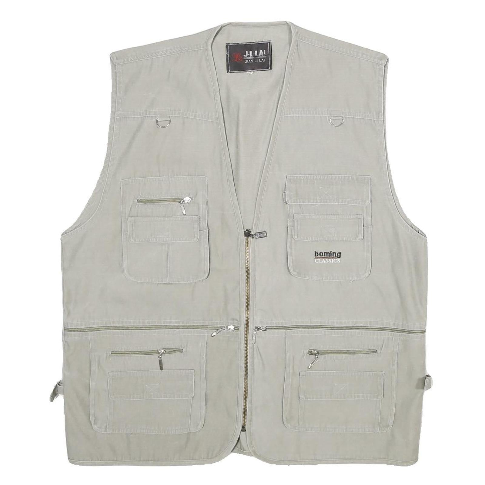 JIAN LI LAI Mens Grey Utility Jacket XL Polyester Blend Plain Zip Pockets