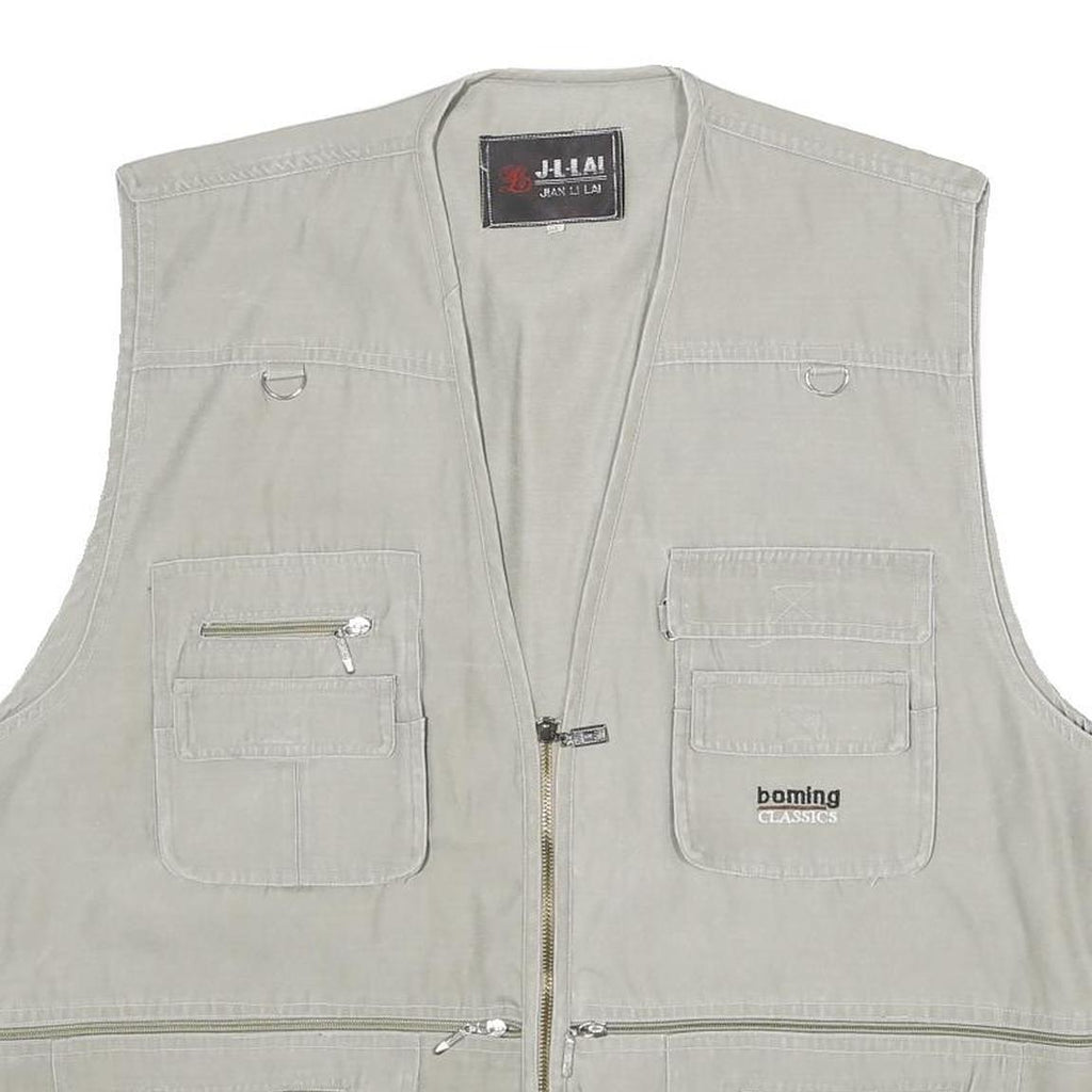 JIAN LI LAI Mens Grey Utility Jacket XL Polyester Blend Plain Zip Pockets