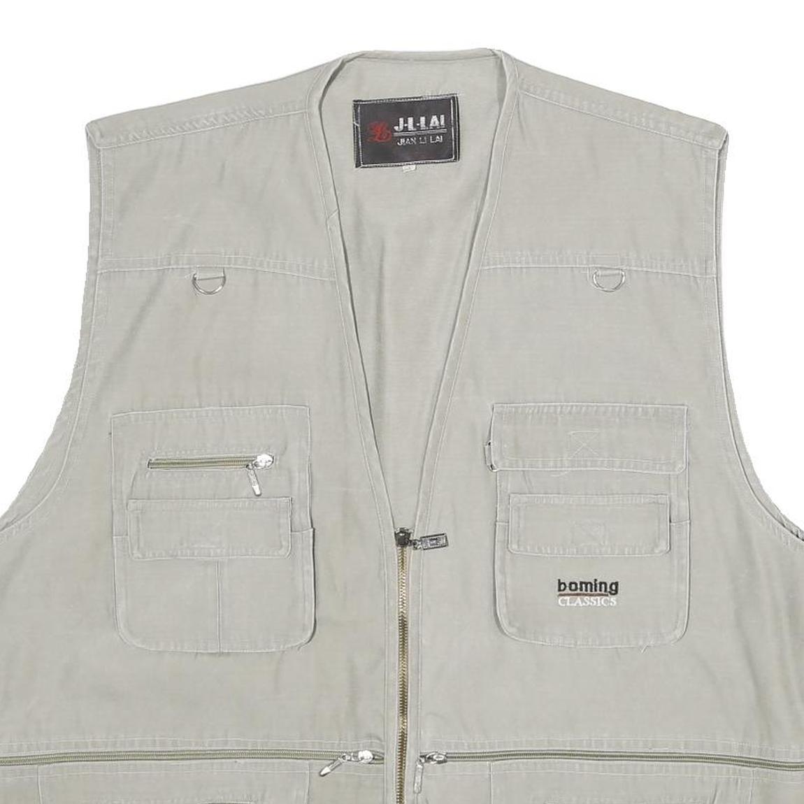 JIAN LI LAI Mens Grey Utility Jacket XL Polyester Blend Plain Zip Pockets