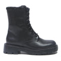 CHARLES & KEITH Womens Lace-Up Black Leather Boots UK 3 Chunky Sole Winter Style