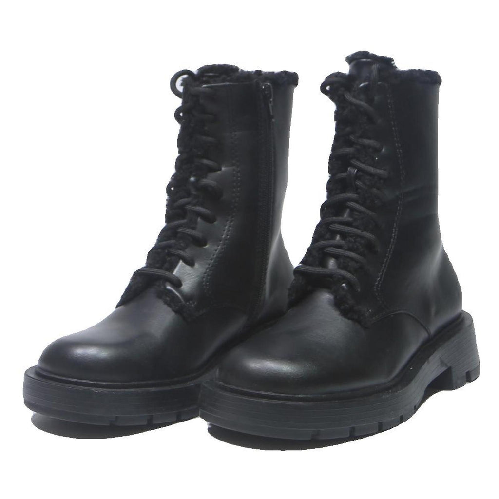 CHARLES & KEITH Womens Lace-Up Black Leather Boots UK 3 Chunky Sole Winter Style