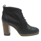 1937 Womens Lace-Up Black Leather Ankle Boots UK 6.5 Stylish Heeled Footwear