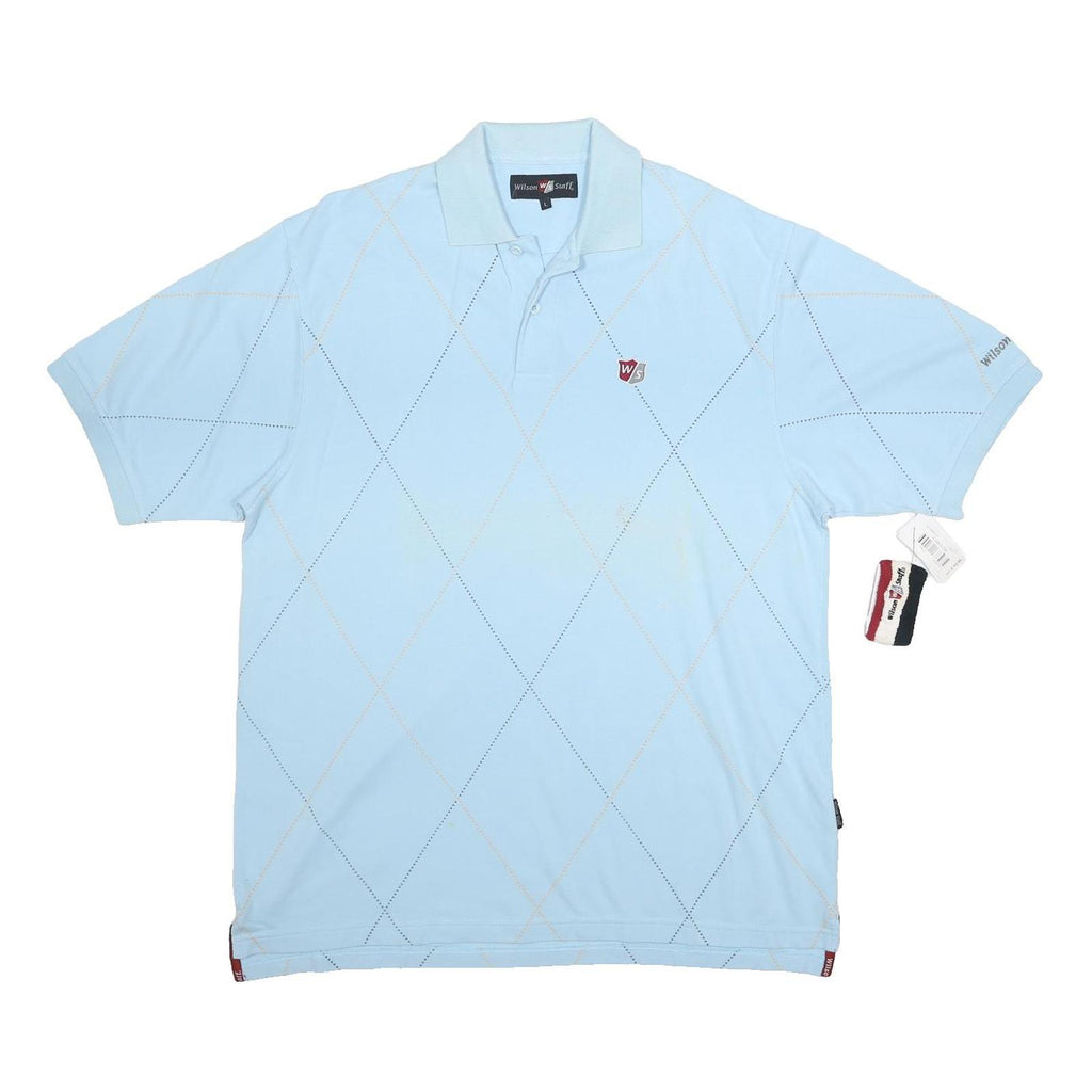 WILSON STAFF Mens Blue Short Sleeve Argyle Pattern L Polo Shirt Cotton