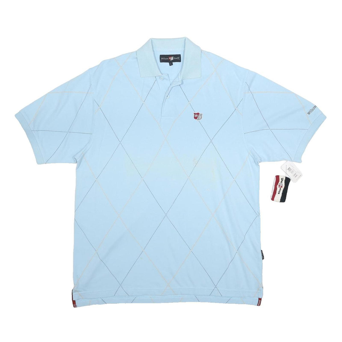 WILSON STAFF Mens Blue Short Sleeve Argyle Pattern L Polo Shirt Cotton