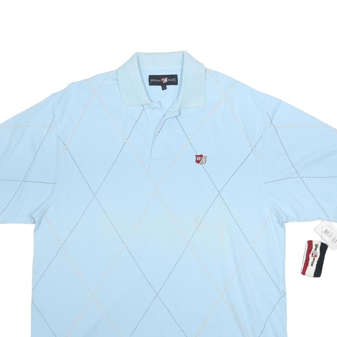 WILSON STAFF Mens Blue Short Sleeve Argyle Pattern L Polo Shirt Cotton