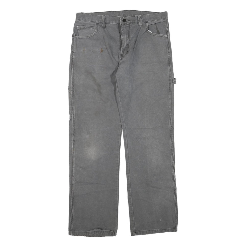 DICKIES Mens Cotton Blend Grey Regular Straight Trousers W34 L32 Workwear Zip