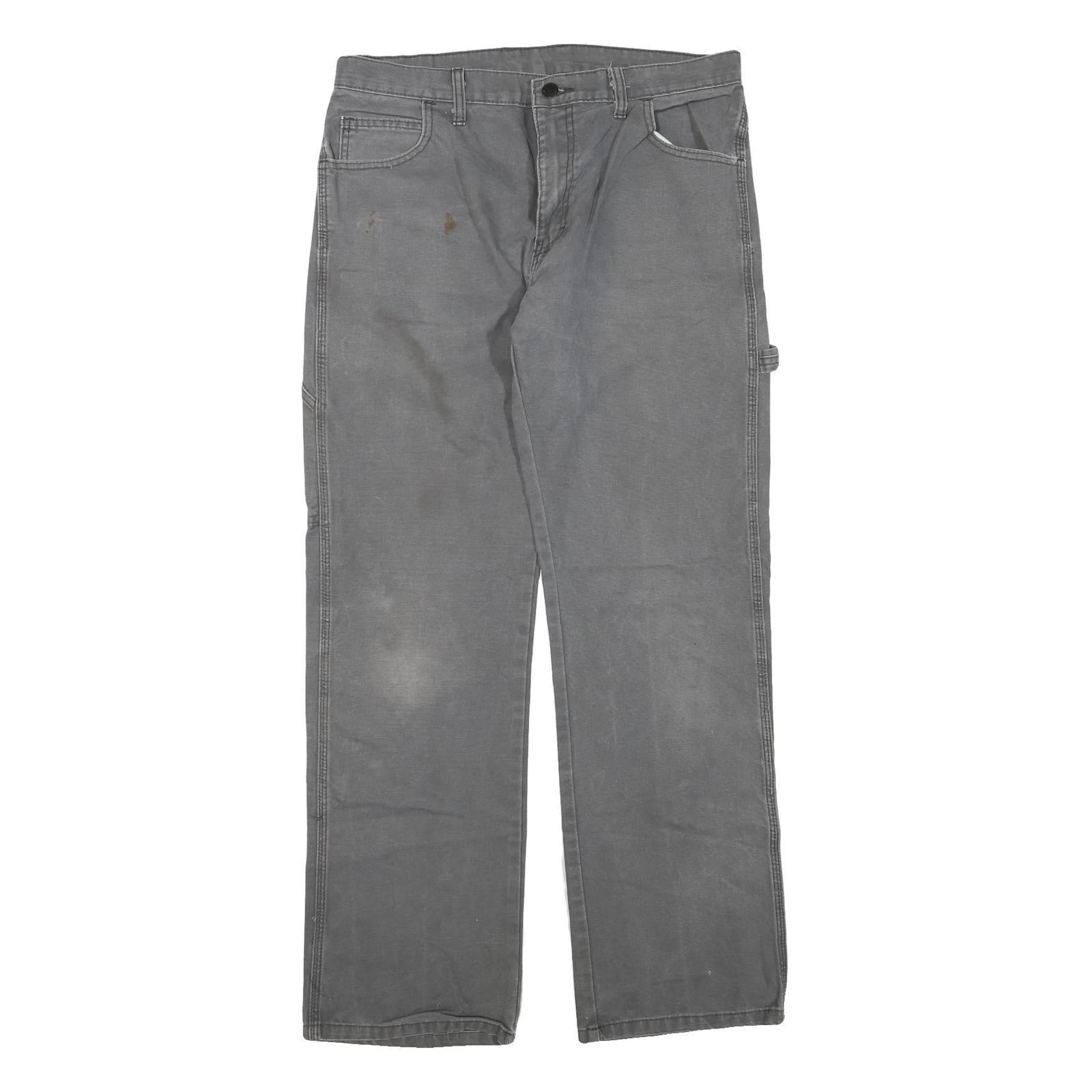DICKIES Mens Cotton Blend Grey Regular Straight Trousers W34 L32 Workwear Zip