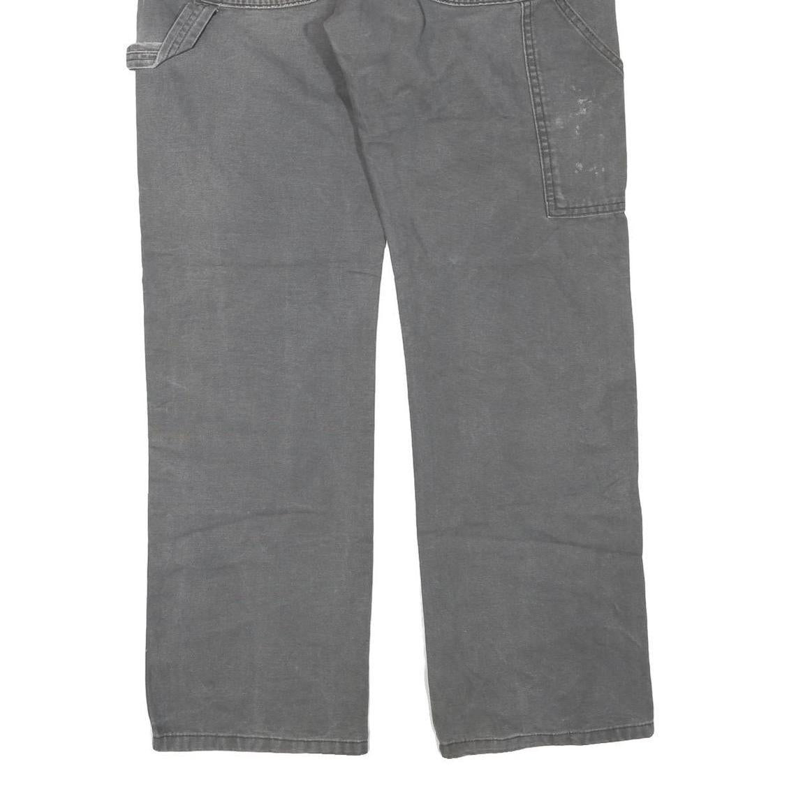 DICKIES Mens Cotton Blend Grey Regular Straight Trousers W34 L32 Workwear Zip