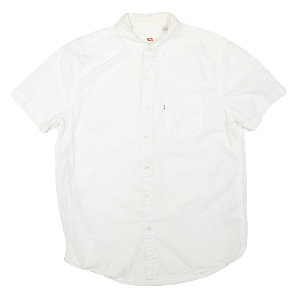 LEVI'S Mens White Button-Down Short Sleeve Shirt M Casual Cotton Blend
