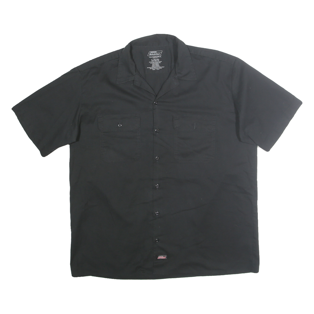 DICKIES Mens Black Cotton Blend Workwear Shirt L Button Front Pocket Casual