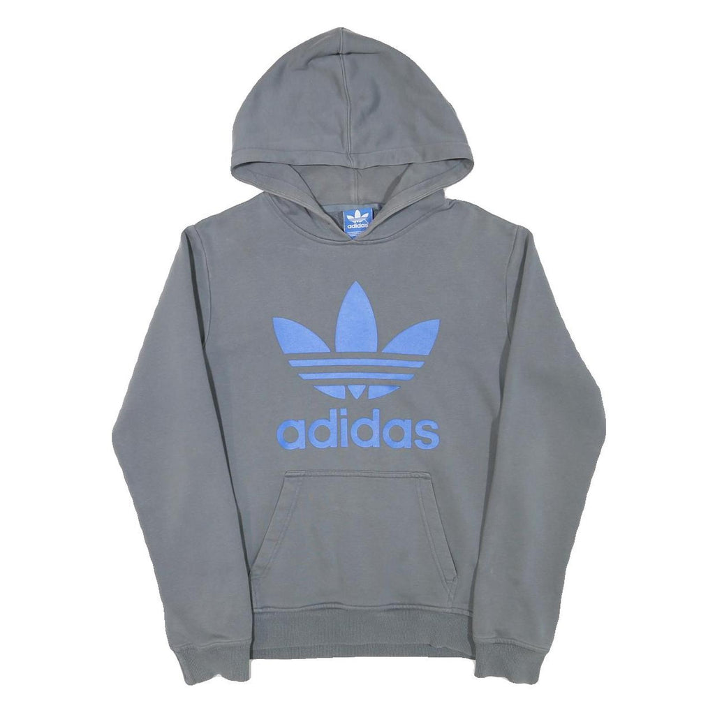 ADIDAS Mens Grey Blue Hoodie S Cotton Blend Casual Pullover Hooded Sweatshirt