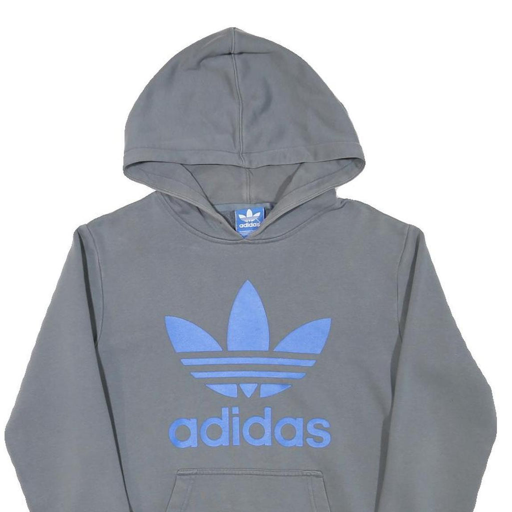 ADIDAS Mens Grey Blue Hoodie S Cotton Blend Casual Pullover Hooded Sweatshirt