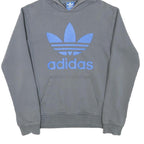 ADIDAS Mens Grey Blue Hoodie S Cotton Blend Casual Pullover Hooded Sweatshirt