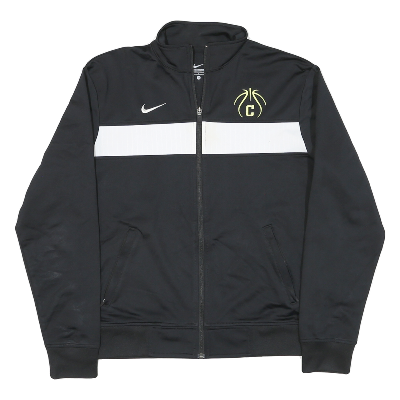 NIKE Mens Black & White Basketball Zip Jacket M Polyester Blend Sportswear