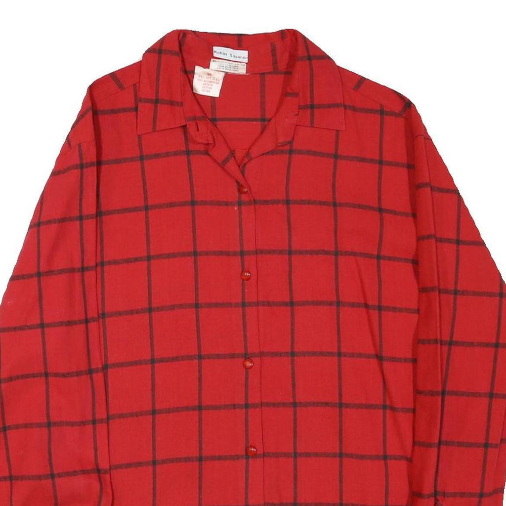 Womens Red & Black Checked Shirt M Cotton Blend Long Sleeve Button Closure