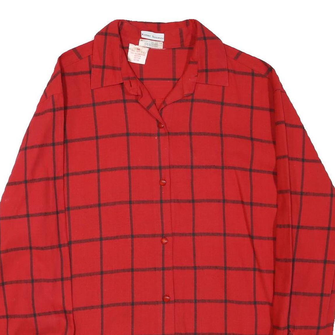 Womens Red & Black Checked Shirt M Cotton Blend Long Sleeve Button Closure
