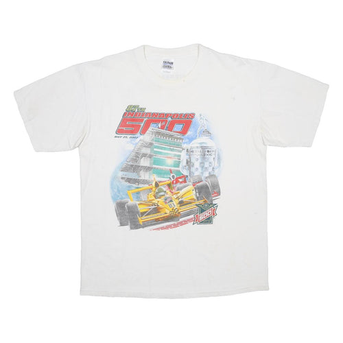 GILDAN Mens White Indianapolis 500 Graphic T-Shirt L Short Sleeve Crew Neck