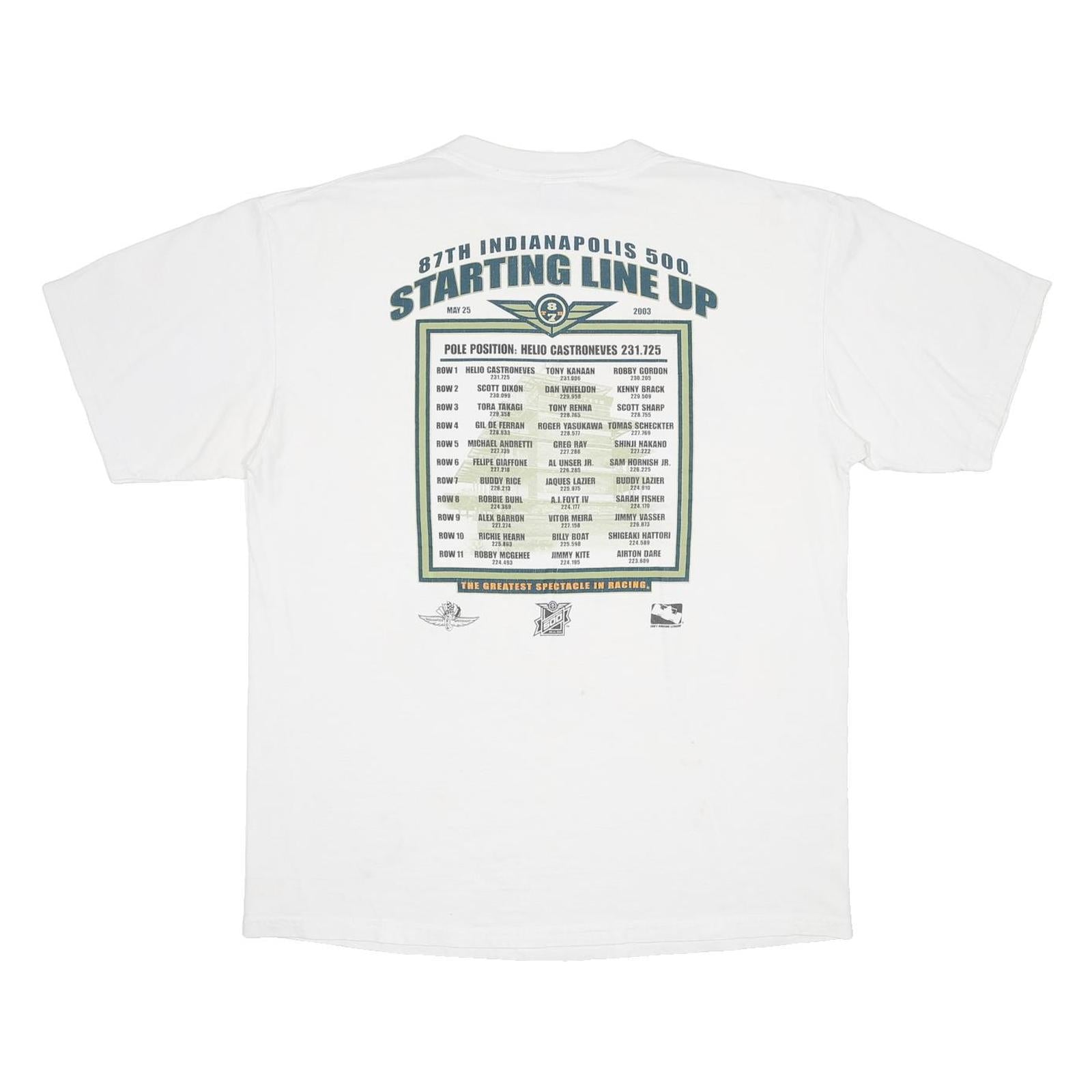 GILDAN Mens White Indianapolis 500 Graphic T-Shirt L Short Sleeve Crew Neck