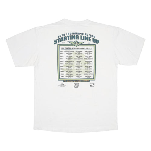 GILDAN Mens White Indianapolis 500 Graphic T-Shirt L Short Sleeve Crew Neck