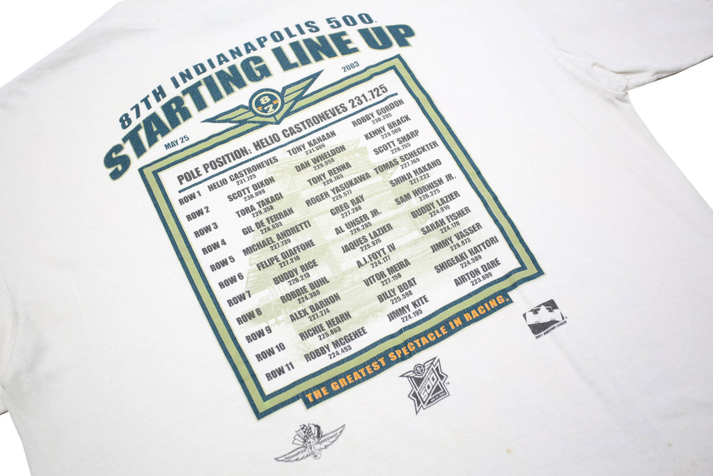 GILDAN Mens White Indianapolis 500 Graphic T-Shirt L Short Sleeve Crew Neck