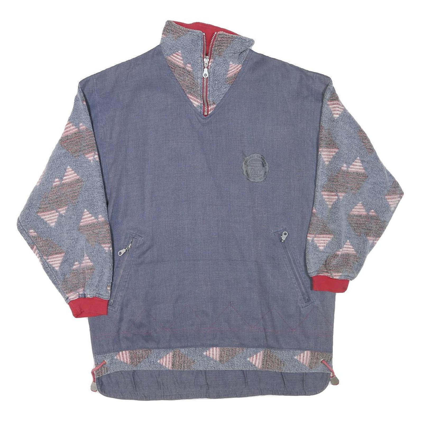 DOUBLE DUTY Mens Blue Pullover M Cotton Blend Quarter Zip Sweatshirt Zipper