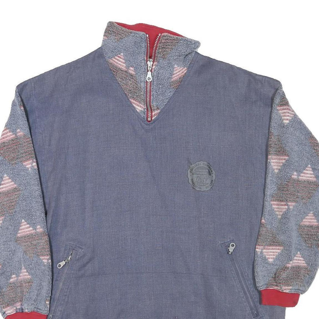 DOUBLE DUTY Mens Blue Pullover M Cotton Blend Quarter Zip Sweatshirt Zipper