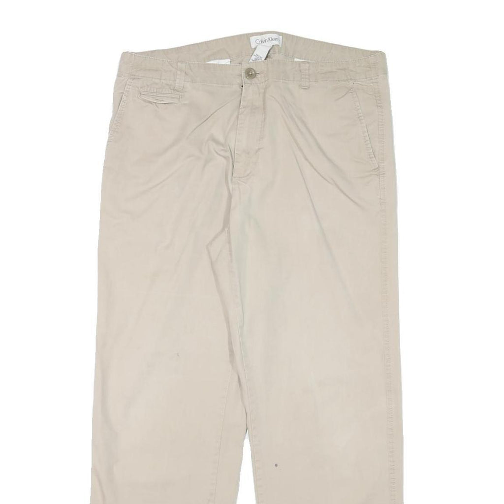 CALVIN KLEIN Mens Cotton Blend Beige Regular Fit Straight Leg Trousers W34 L30